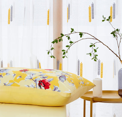 Avelena | Sonnenblume Gelb Kolibri Floral Fitted & Flat Bettwäsche Set