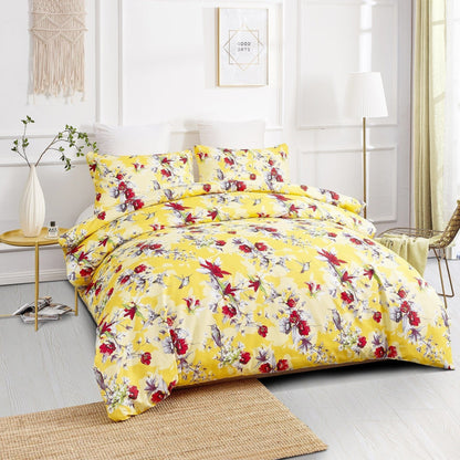 Avelena | Sonnenblume Gelb Kolibri Blumen Bettwäsche Set mit Kissenbezügen