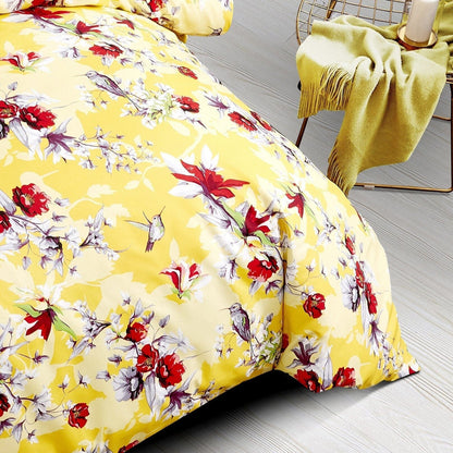 Avelena | Sonnenblume Gelb Kolibri Blumen Bettwäsche Set mit Kissenbezügen