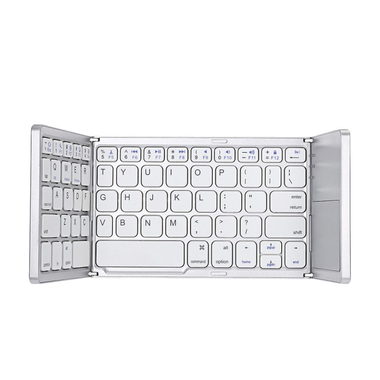 Avelena | B033 Wiederaufladbare 3-fach faltbare 64 Tasten Bluetooth Wireless Tastatur mit Touchpad (Silber)