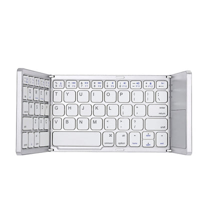 Avelena | B033 Wiederaufladbare 3-fach faltbare 64 Tasten Bluetooth Wireless Tastatur mit Touchpad (Silber)