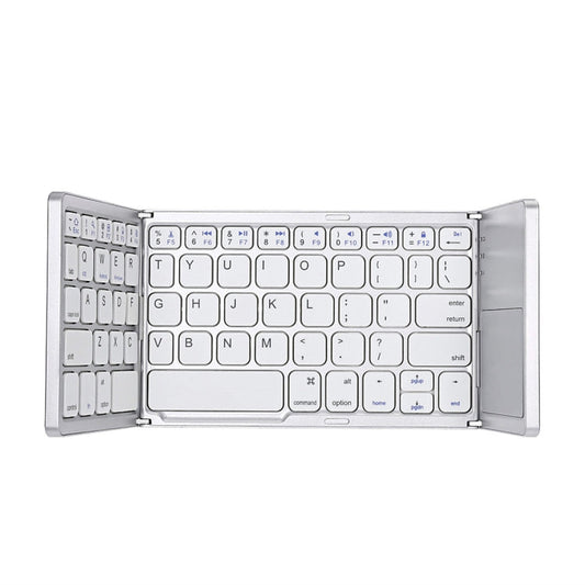 Avelena | B033 Wiederaufladbare 3-fach faltbare 64 Tasten Bluetooth Wireless Tastatur mit Touchpad (Silber)