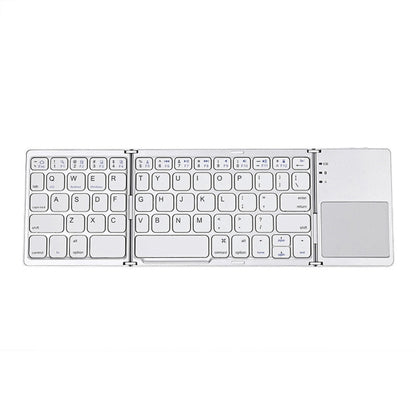 Avelena | B033 Wiederaufladbare 3-fach faltbare 64 Tasten Bluetooth Wireless Tastatur mit Touchpad (Silber)