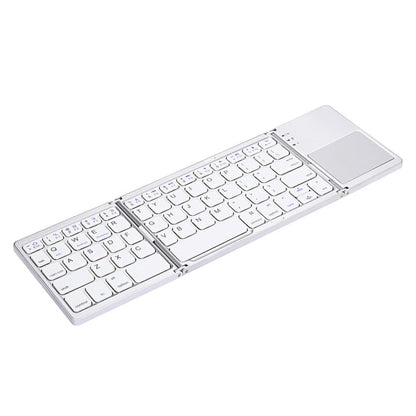 Avelena | B033 Wiederaufladbare 3-fach faltbare 64 Tasten Bluetooth Wireless Tastatur mit Touchpad (Silber)