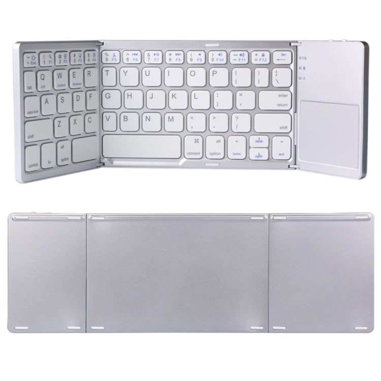 Avelena | B033 Wiederaufladbare 3-fach faltbare 64 Tasten Bluetooth Wireless Tastatur mit Touchpad (Silber)