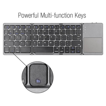 Avelena | B033 Wiederaufladbare 3-fach faltbare 64 Tasten Bluetooth Wireless Tastatur mit Touchpad (Silber)