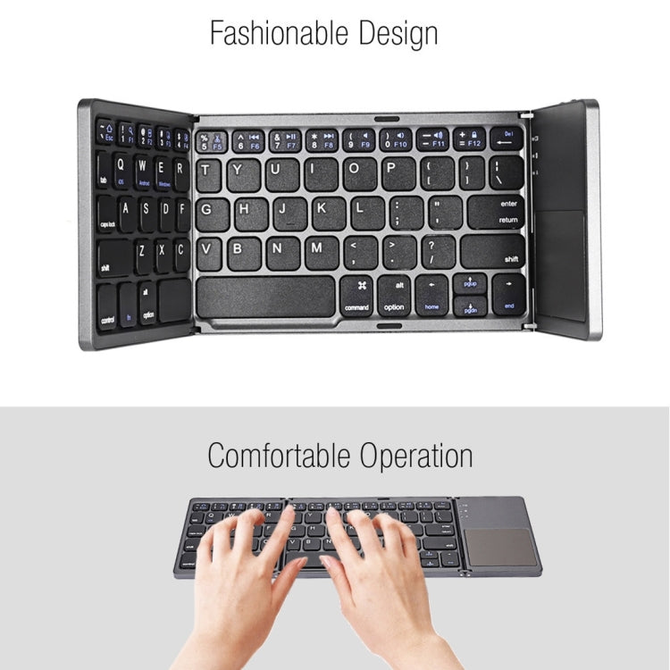 Avelena | B033 Wiederaufladbare 3-fach faltbare 64 Tasten Bluetooth Wireless Tastatur mit Touchpad (Silber)