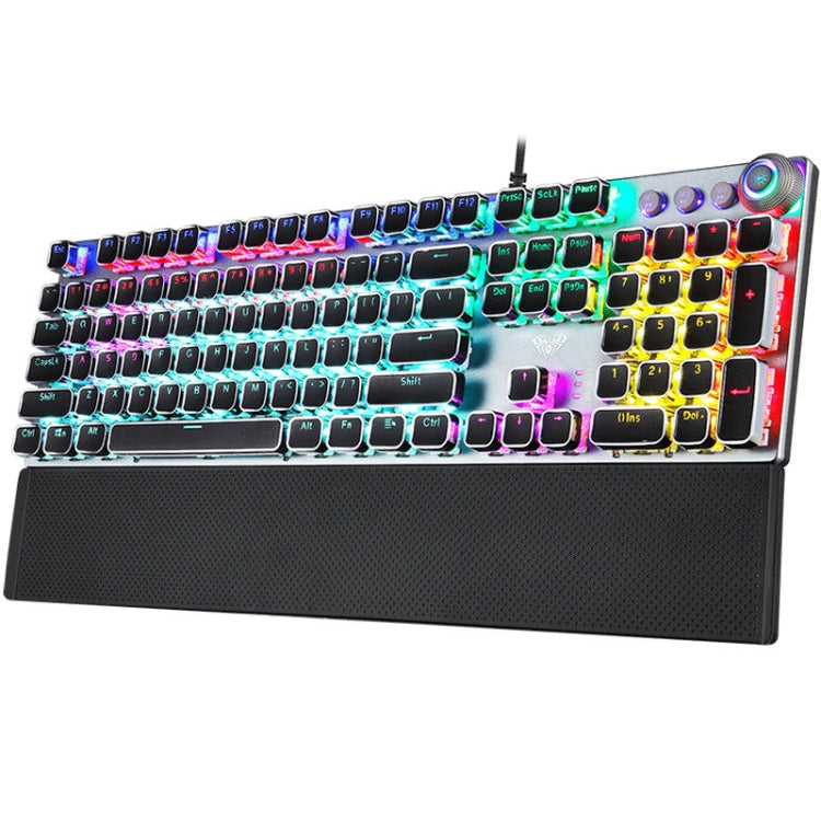 Avelena | AULA F2088 108 Tasten Mixed Light Plating Punk Mechanisch Brauner Schalter Verkabelte USB Gaming-Tastatur mit Metallknopf (Silber)