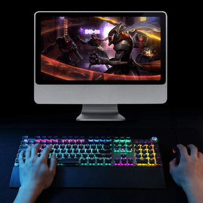 Avelena | AULA F2088 108 Tasten Mixed Light Plating Punk Mechanisch Brauner Schalter Verkabelte USB Gaming-Tastatur mit Metallknopf (Silber)