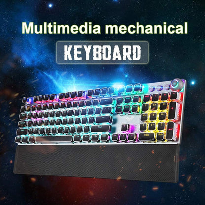 Avelena | AULA F2088 108 Tasten Mixed Light Plating Punk Mechanisch Brauner Schalter Verkabelte USB Gaming-Tastatur mit Metallknopf (Silber)