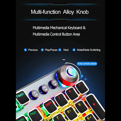 Avelena | AULA F2088 108 Tasten Mixed Light Plating Punk Mechanisch Brauner Schalter Verkabelte USB Gaming-Tastatur mit Metallknopf (Silber)