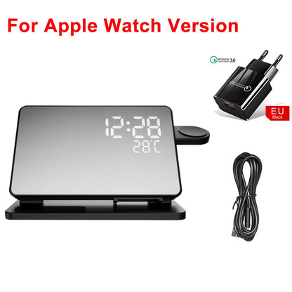 Avelena | 3-In-1 Schnelllade-Station Premium Drahtloses Fast Charging Dockingstation mit Wecker für Apple Iphone, Watch & Airpods