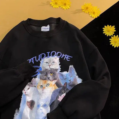Avelena | Lässiges Sweatshirt mit Katzenmotiv aus Baumwolle