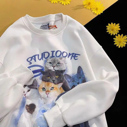 Avelena | Lässiges Sweatshirt mit Katzenmotiv aus Baumwolle