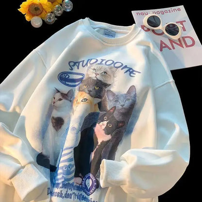 Avelena | Lässiges Sweatshirt mit Katzenmotiv aus Baumwolle