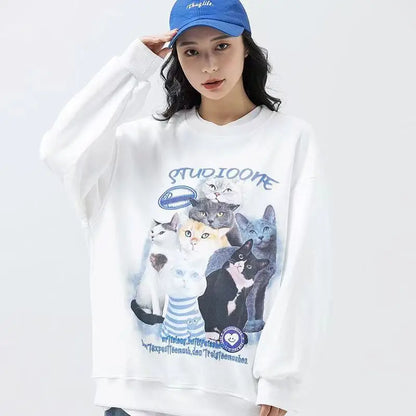 Avelena | Lässiges Sweatshirt mit Katzenmotiv aus Baumwolle