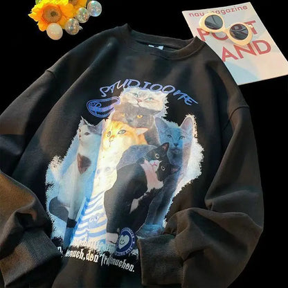 Avelena | Lässiges Sweatshirt mit Katzenmotiv aus Baumwolle