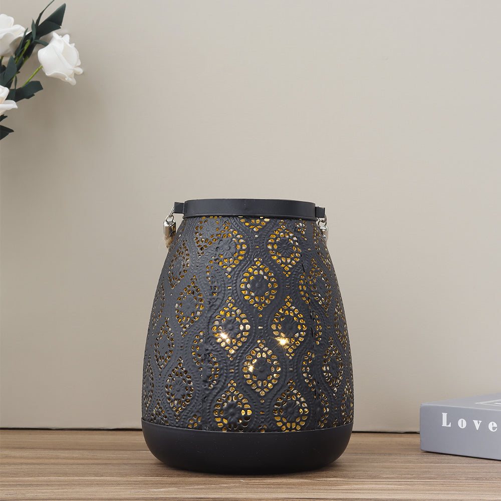 Avelena | Marokkanischer Stil Black Metal Batterie Betriebene Tischlampe - Schnurlose Lampe