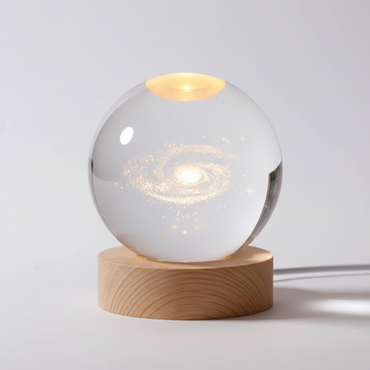 Avelena | AstroGlobe 3D Lampe – Spherical Holz Tischlampe mit warmem LED Licht und Planetendesign