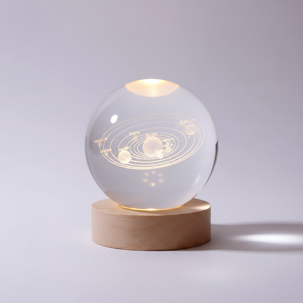 Avelena | AstroGlobe 3D Lampe – Spherical Holz Tischlampe mit warmem LED Licht und Planetendesign