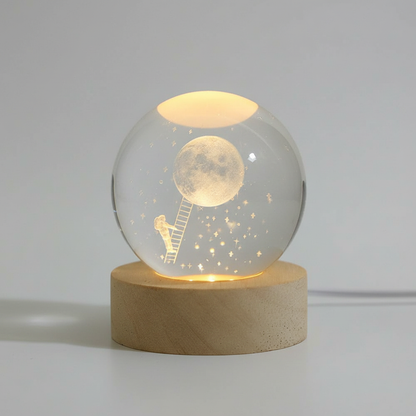 Avelena | AstroGlobe 3D Lampe – Spherical Holz Tischlampe mit warmem LED Licht und Planetendesign