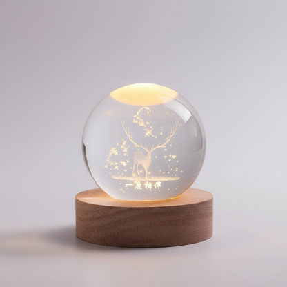 Avelena | AstroGlobe 3D Lampe – Spherical Holz Tischlampe mit warmem LED Licht und Planetendesign