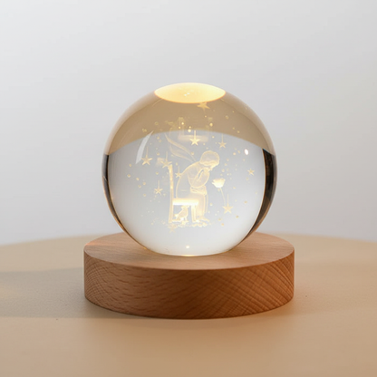 Avelena | AstroGlobe 3D Lampe – Spherical Holz Tischlampe mit warmem LED Licht und Planetendesign