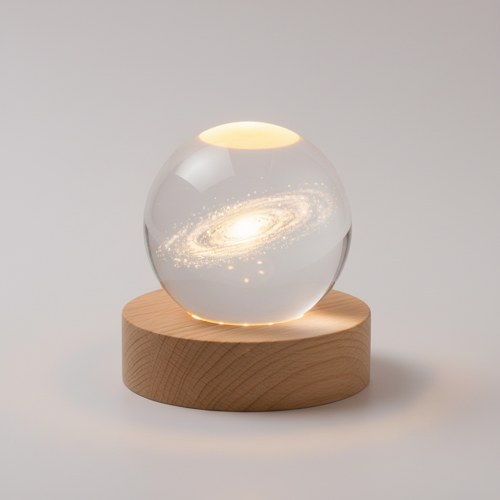 Avelena | AstroGlobe 3D Lampe – Spherical Holz Tischlampe mit warmem LED Licht und Planetendesign