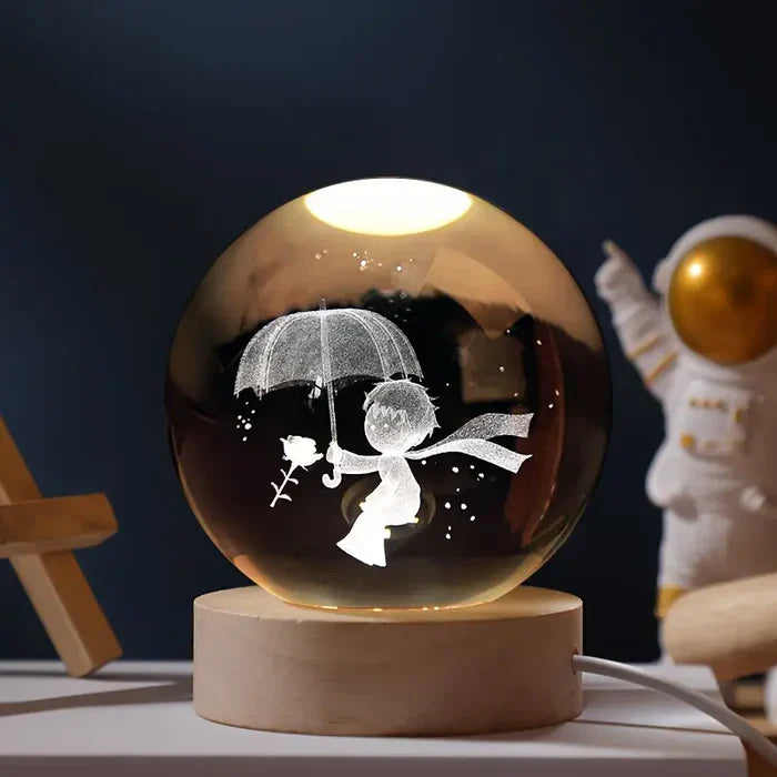 Avelena | AstroGlobe 3D Lampe – Spherical Holz Tischlampe mit warmem LED Licht und Planetendesign