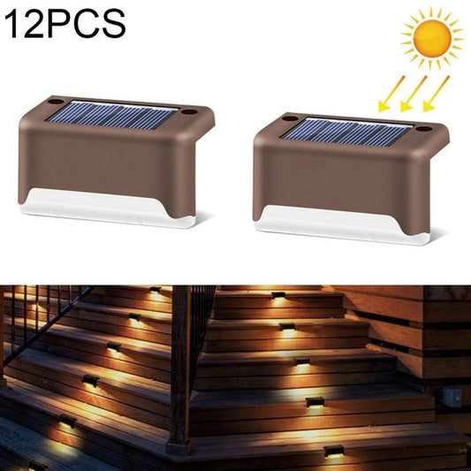 Avelena | 12 PCS Solar Powered LED Außenstufenlicht IP65 wasserdicht Gartenlampe, warmweißes Licht (Braun)