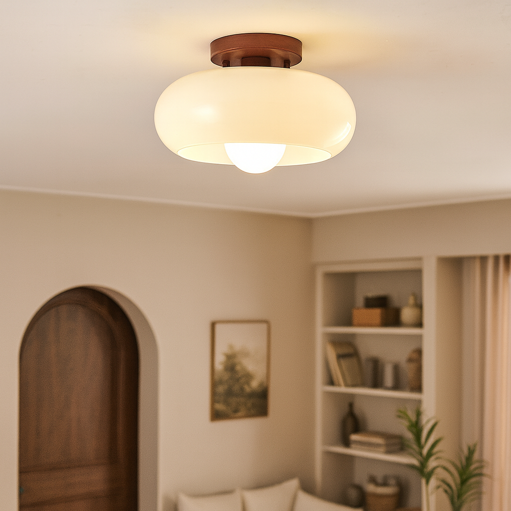 Avelena | LED Deckenlampe Bauhaus Creme mit Glasschirm für Wohnzimmer und Schlafzimmer - Modernes Design, sanftes Licht