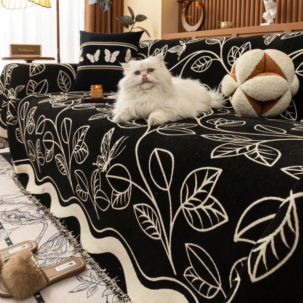 Avelena | Blätter inspiriert Luxus Chenille Sofabezug
