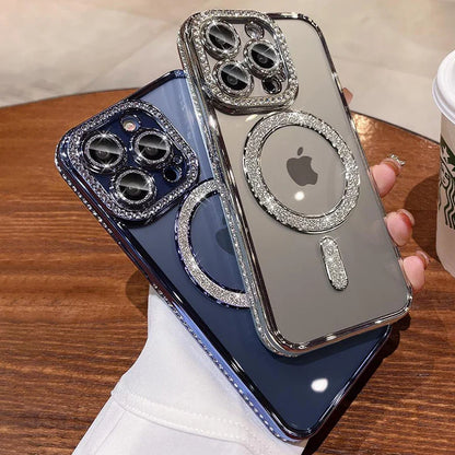 Avelena | Luxus Kristall Diamant Klar Hülle für iPhone 15 11 12 13 14 Pro Max Plus Bling Glitzer Magsafe Magnetisch Drahtloses Ladecover
