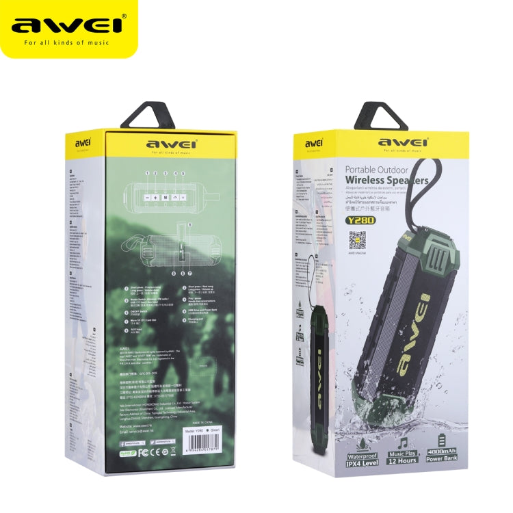 Avelena | awei Y280 IPX4 Bluetooth-Lautsprecher Powerbank mit verbessertem Bass, eingebautem Mikrofon, Unterstützung für FM / USB / TF-Karte / AUX (Grün)