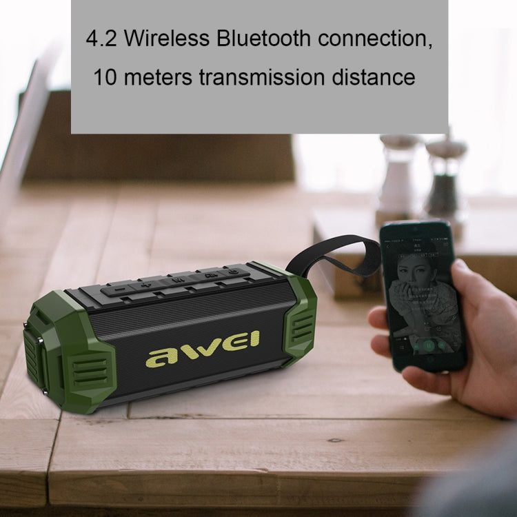 Avelena | awei Y280 IPX4 Bluetooth-Lautsprecher Powerbank mit verbessertem Bass, eingebautem Mikrofon, Unterstützung für FM / USB / TF-Karte / AUX (Grün)