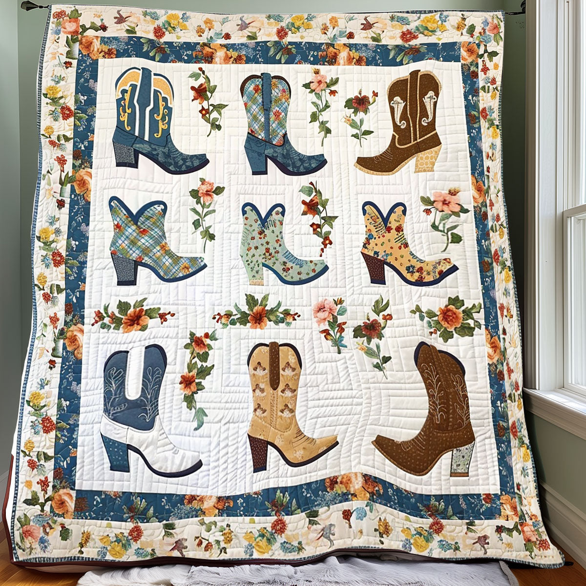 Avelena | Florale Cowboyboots Steppdecke