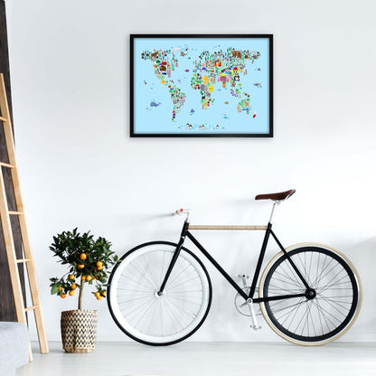 Avelena | Tierkarte der Welt Blau Kunstdruck