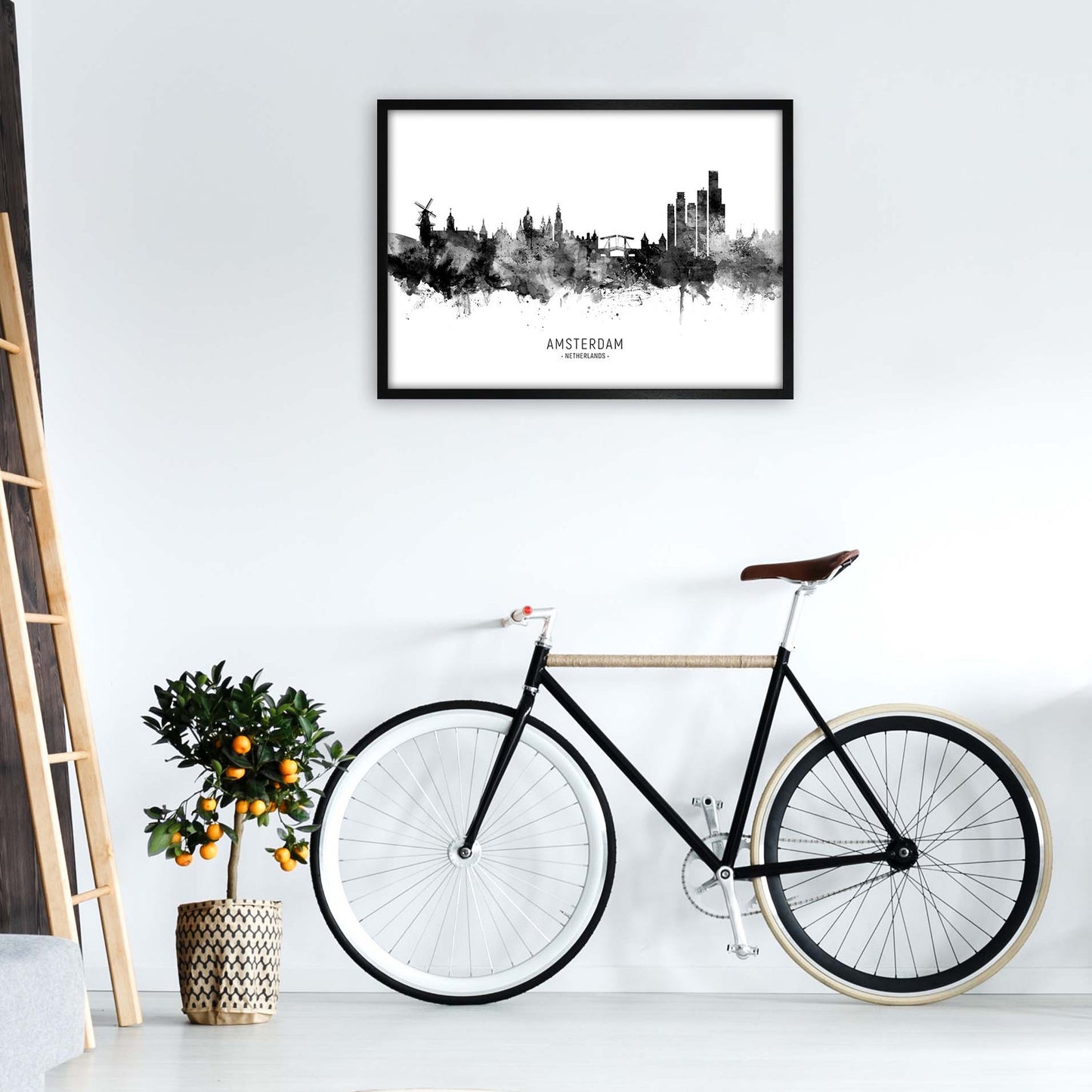 Avelena | Amsterdam Niederlande Skyline Schwarz Weiß Stadtname