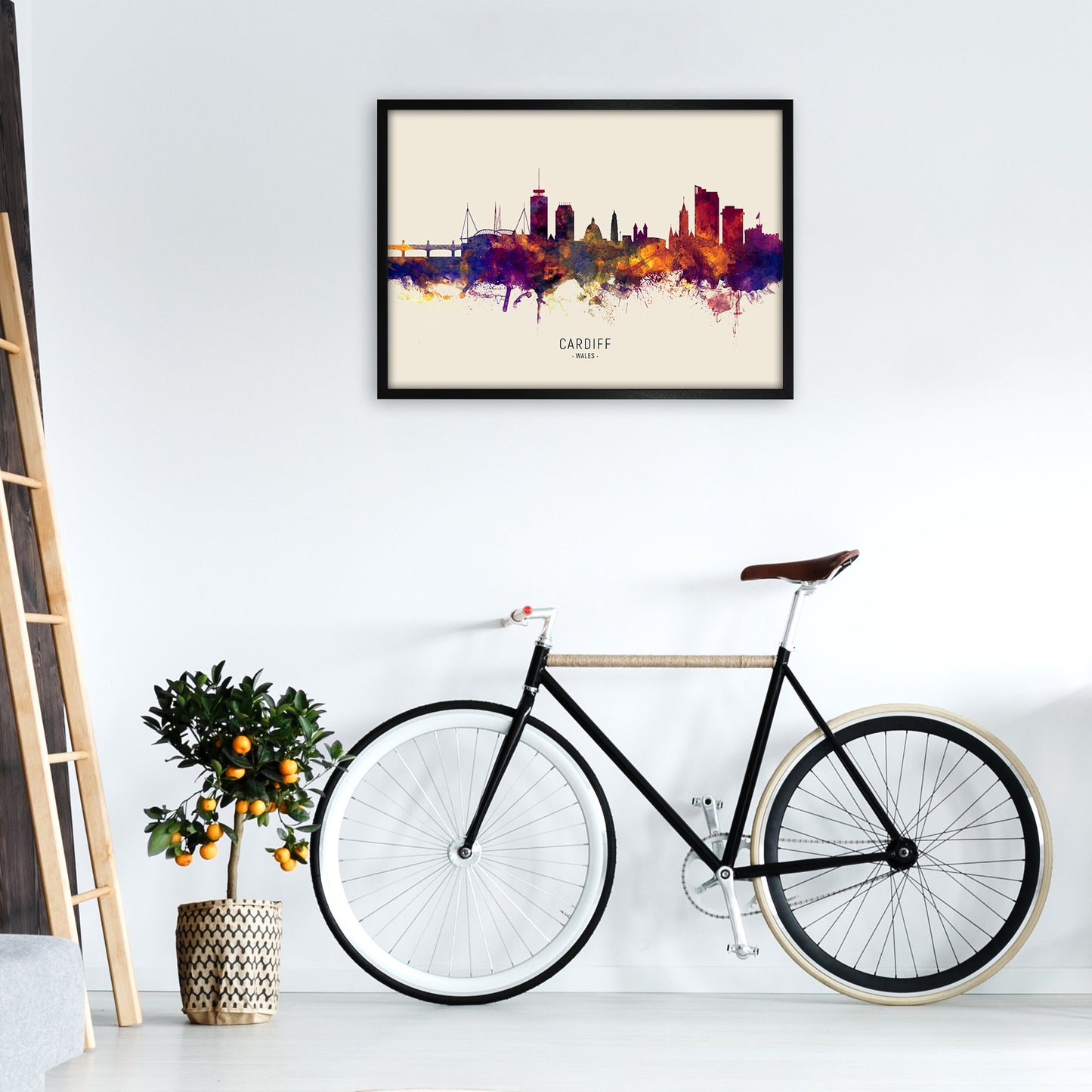 Avelena | Cardiff Wales Skyline Herbst Stadtname Kunstdruck