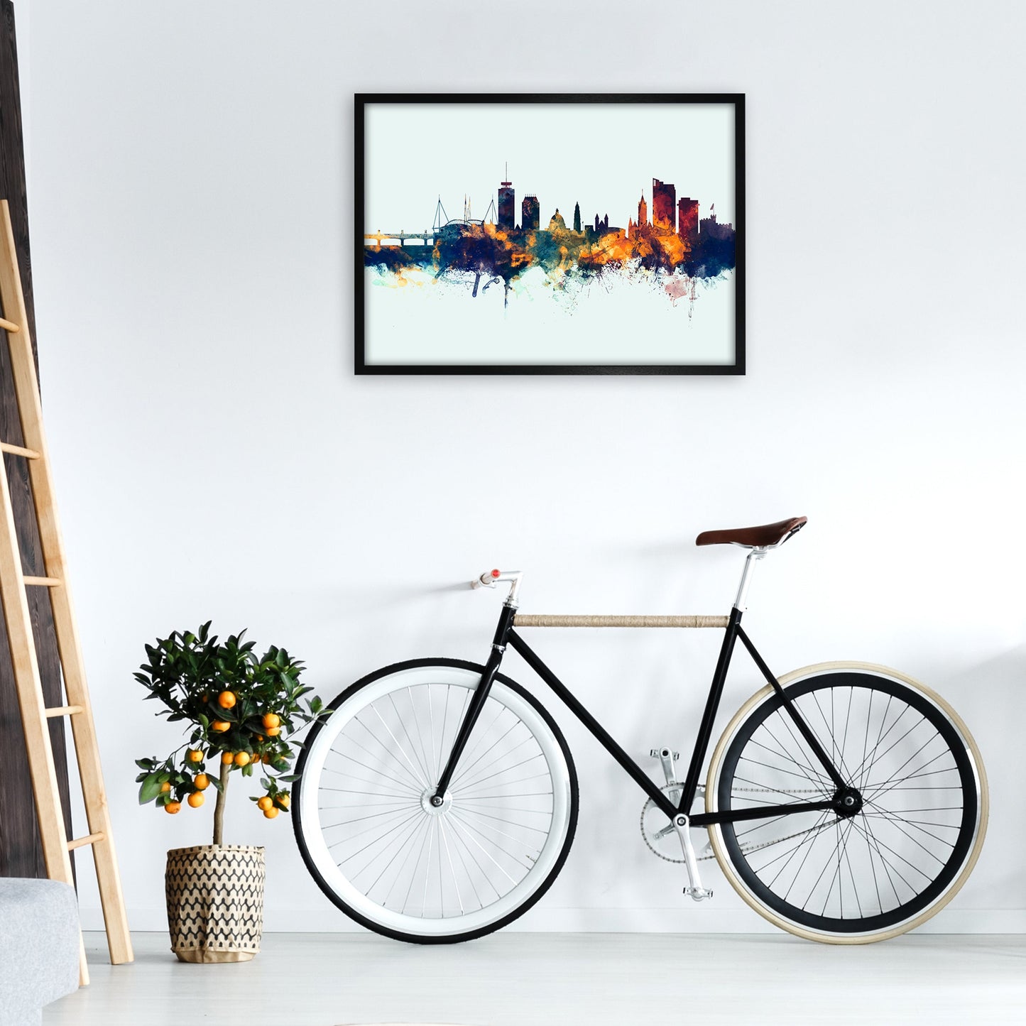 Avelena | Cardiff Wales Skyline Blau Orange Kunstdruck