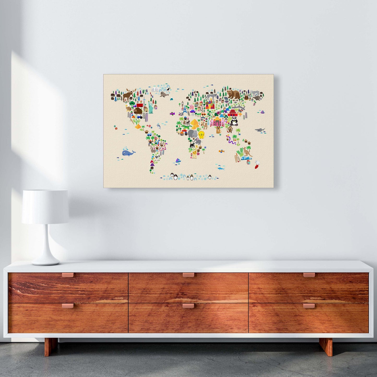 Avelena | Tierkarte in der Welt Beige Kunstdruck