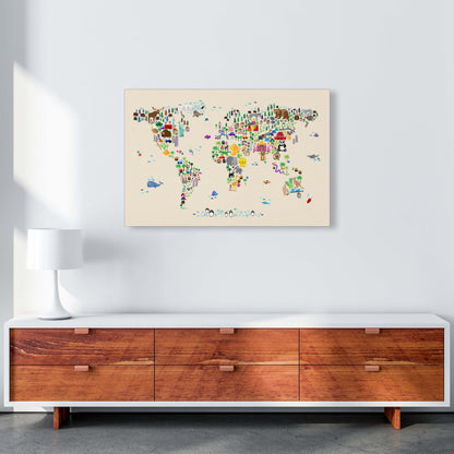 Avelena | Tierkarte in der Welt Beige Kunstdruck