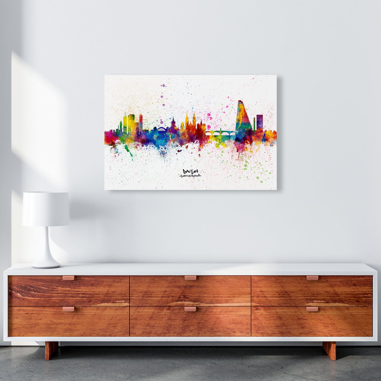 Avelena | Basel Schweiz Skyline Splash Kunstdruck von Michael Tompsett