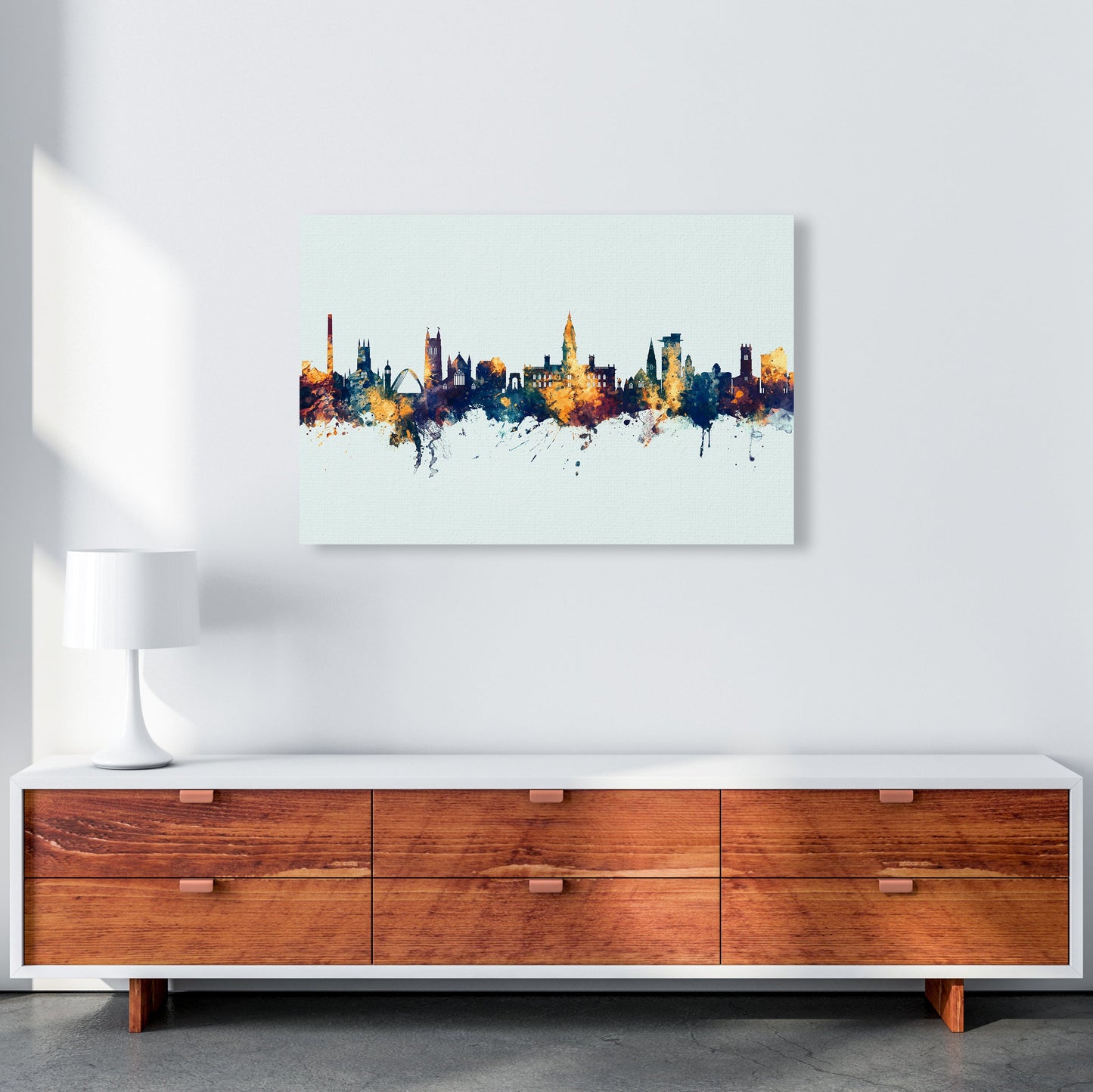 Avelena | Bolton England Skyline Blau Orange Kunstdruck