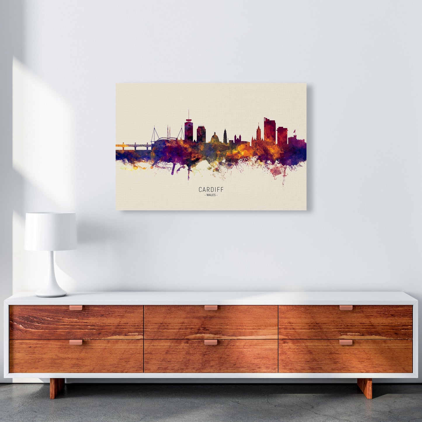 Avelena | Cardiff Wales Skyline Herbst Stadtname Kunstdruck