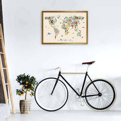 Avelena | Tierkarte in der Welt Beige Kunstdruck