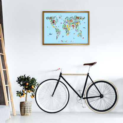 Avelena | Tierkarte der Welt Blau Kunstdruck