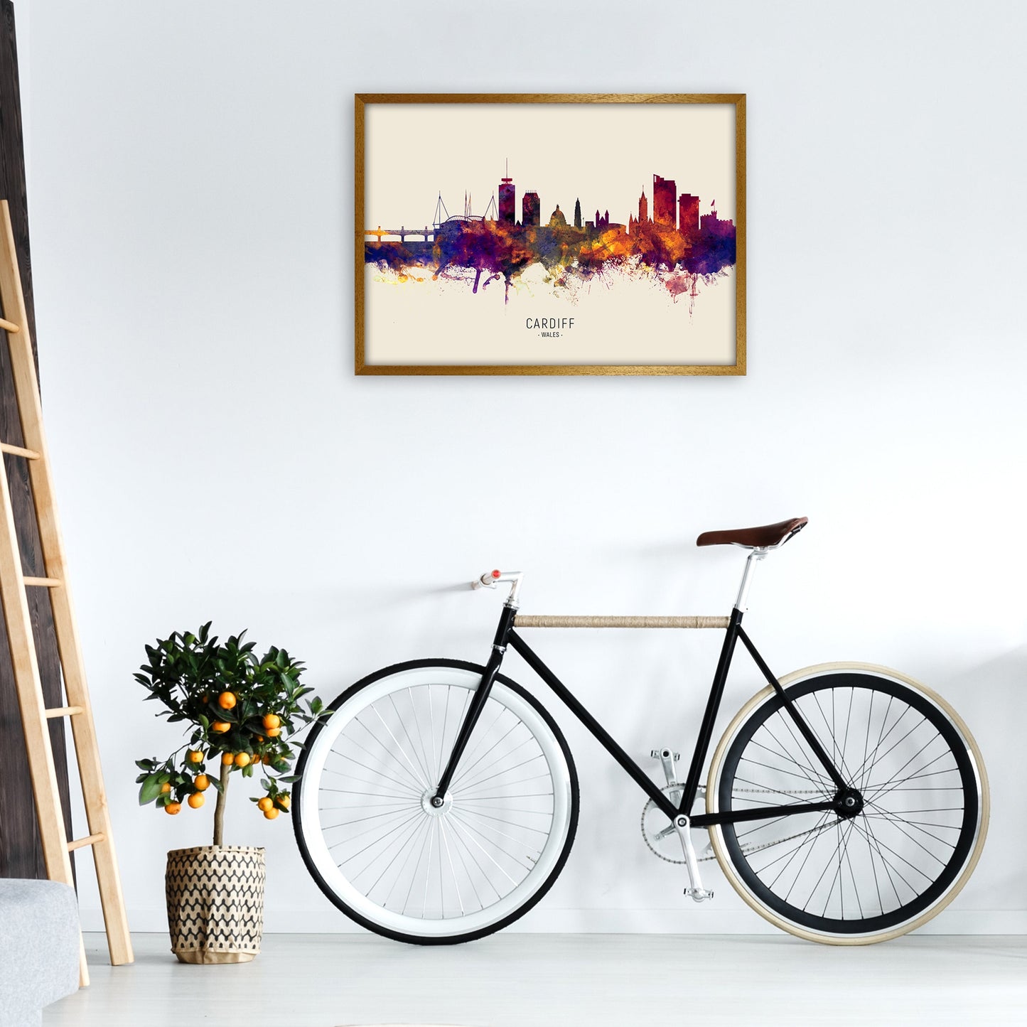 Avelena | Cardiff Wales Skyline Herbst Stadtname Kunstdruck