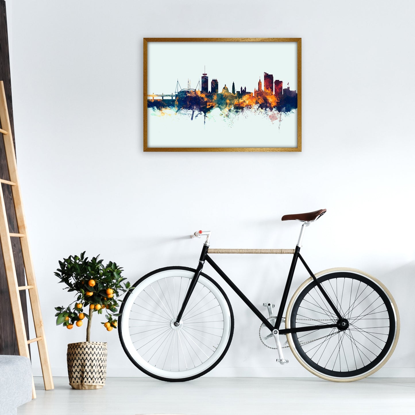 Avelena | Cardiff Wales Skyline Blau Orange Kunstdruck