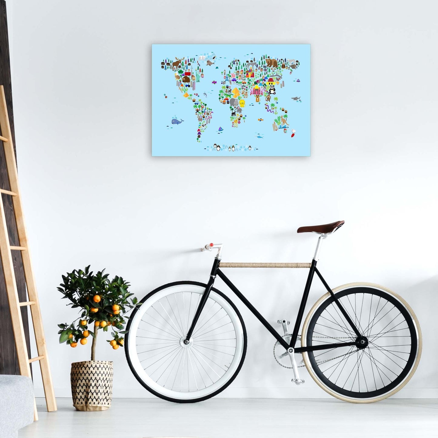 Avelena | Tierkarte der Welt Blau Kunstdruck